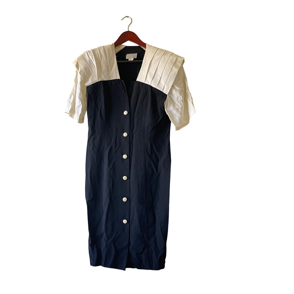 Vintage Black Dress Pleated Shoulders Size small elegant 80s power dress‎